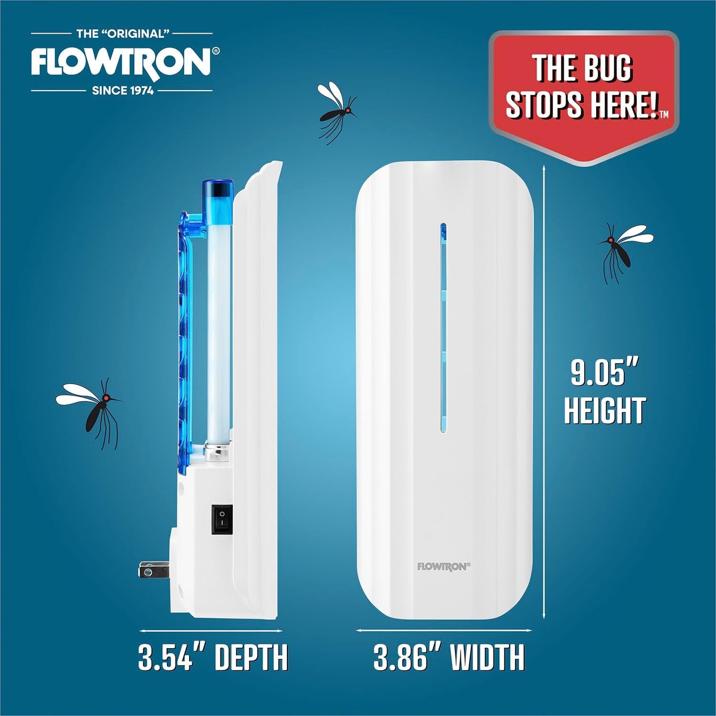 Flowtron Indoor Plug-in Fly Trap, 9W UV Light Electric Insect Trap with Adhesive Board – Silent Mosquito, Gnat & Fruit Fly Catcher, 375 Sq Ft Coverage (White)