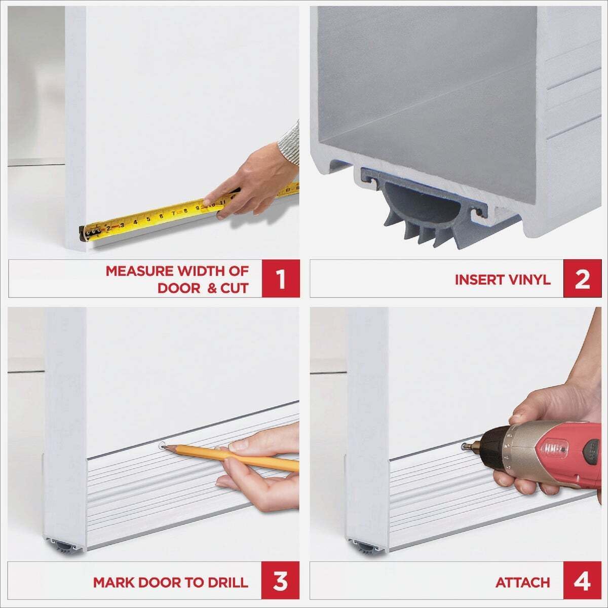 M-D Building Products 68593 U Shaped Aluminum Door Sweep with Vinyl Seal & Kick Plate – Front Door Weather Stripping Bottom Seal, Energy Saving Door Bottom Extender for Exterior Doors, 36 Inch Silver