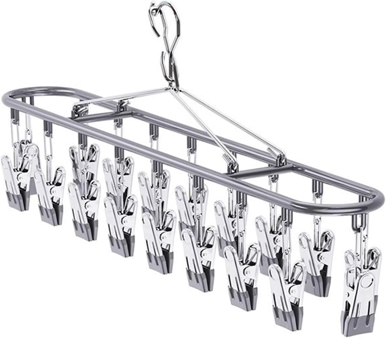 Clothes Drying Rack with 20 Clips, Hanging Laundry Hanger Dryer Rack, Stainless Steel Sock Dryer Clip for Home Camping Accessory Portable Outdoor Sock