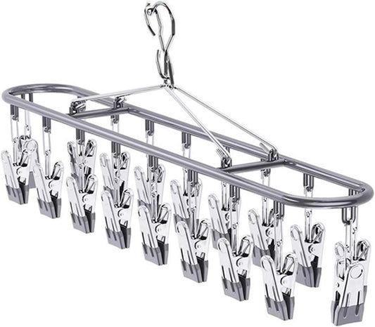 Clothes Drying Rack with 20 Clips, Hanging Laundry Hanger Dryer Rack, Stainless Steel Sock Dryer Clip for Home Camping Accessory Portable Outdoor Sock
