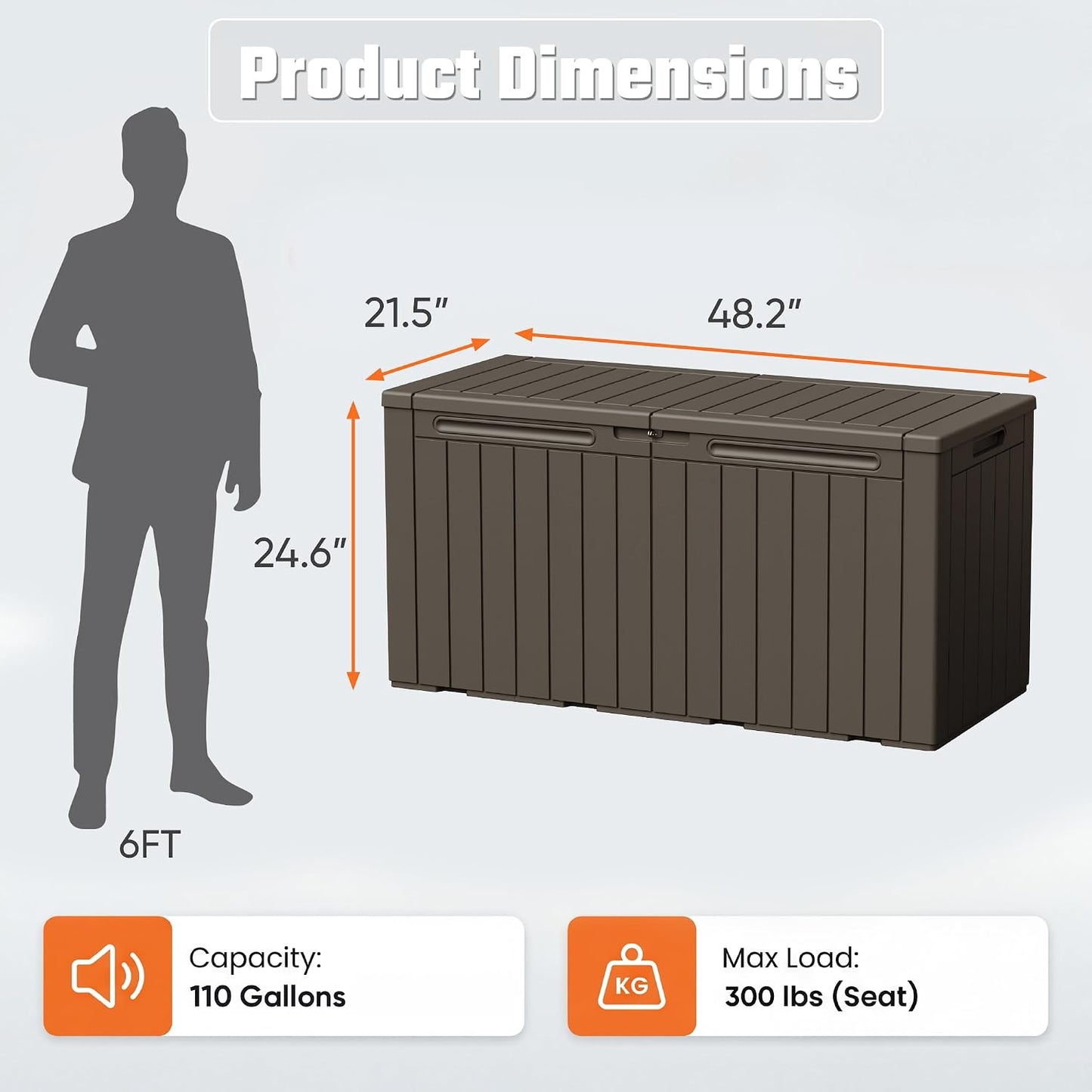 Greesum 110 Gallon Outdoor Storage Box with Lockable Lid, All-Weather for Patio Furniture, Pool Supplies & Garden Tools, Waterproof, UV-Resistant Large Deck Box, Dark Black