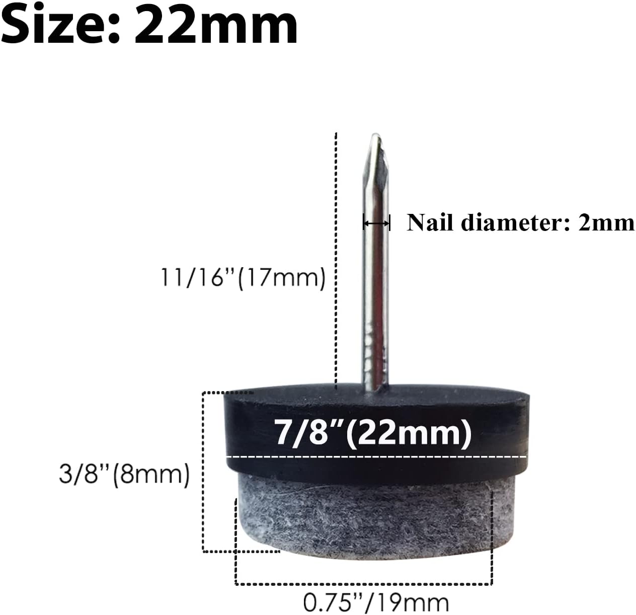 40pcs Round Heavy Duty Nail-on Felt Pad for Furniture Chair Table Leg Feet Floor Protectors Slide Smoothly (Black, Pad Diameter 18mm)
