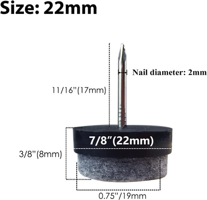 40pcs Round Heavy Duty Nail-on Felt Pad for Furniture Chair Table Leg Feet Floor Protectors Slide Smoothly (Black, Pad Diameter 18mm)