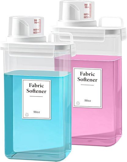 2 Pack Laundry Detergent Dispenser, 61oz Detergent Dispenser, Refluxable Laundry Detergent Container, Plastic Liquid Laundry Detergent Dispenser for Laundry Room Organization with 6 Labels