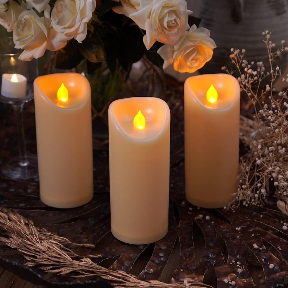 Homemory Dripping Wax Flameless Candles, Battery Operated Candles with Remote Control and Timers, LED Pillar Candles, Electric Fake Candles, 3" x 6", Set of 2