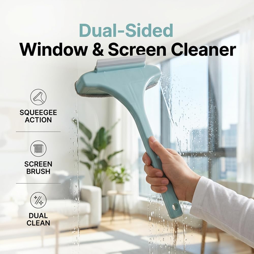 2 in 1 Window Screen Cleaner Brush Tool with Squeegee - Mesh Cleaner Brush,Multi-Purpose Detachable Cleaning Brush for Patio, Door, Mesh Screen (Bule)