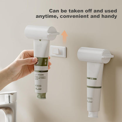 ROOM127 Wall Mounted Toothbrush Holder Set with Toothpaste Dispenser, Amber | 5-Piece Set with 4 Covered Individual Slots, No-Drill Adhesive Mount and Pump-Style Squeezer for Manual or Electric Brushes