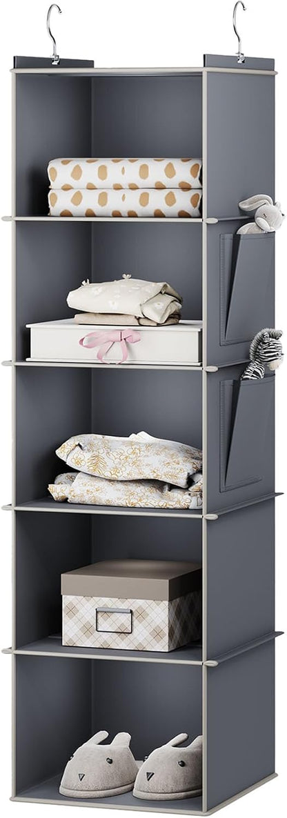YOUDENOVA Hanging Closet Organizer, 4-Shelf Closet Hanging Storage Shelves, Grey
