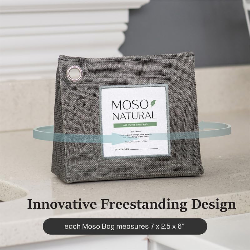 Moso Natural Air Purifying Bag 300g (2 Pack) Premium Charcoal Odor Absorber & Deodorizer for Closets, Bathrooms & Small Spaces — Lasts 2 Years, Pet Odor Eliminator for Home, Unscented Bamboo Charcoal