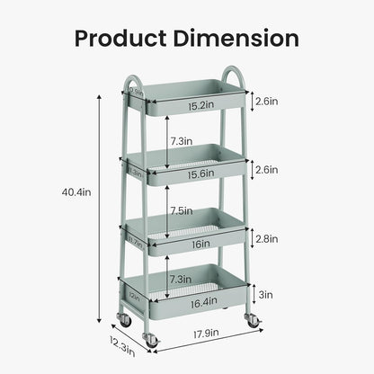 DUMOS 3 Tiers Rolling Cart, Utility Cart, Metal, White | Mobile Storage, Lockable Wheels, Utility Shelving Unit, Kitchen, Bathroom, Laundry, Narrow Places