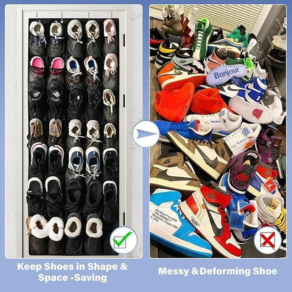 Over the Door Shoe Organizer,24 Mesh Pockets,Hanging Storage (White) | Large breathable mesh pockets for shoes, accessories,and small items,hanging storage holder for bedroom,closet,or entryway.