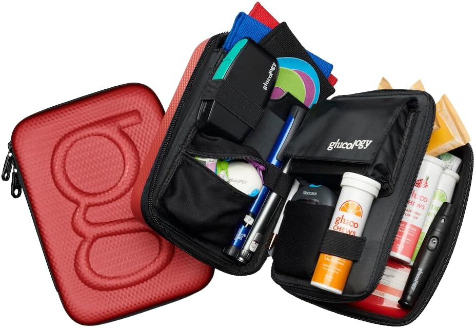 Glucology Large Diabetes Travel Case Hard Shell, Organizer for Glucose Monitor, Insulin Pen, BGL Strips, Syringe, Needles & Diabetic Supplies, Premium & Durable with Extra Compartment, Black