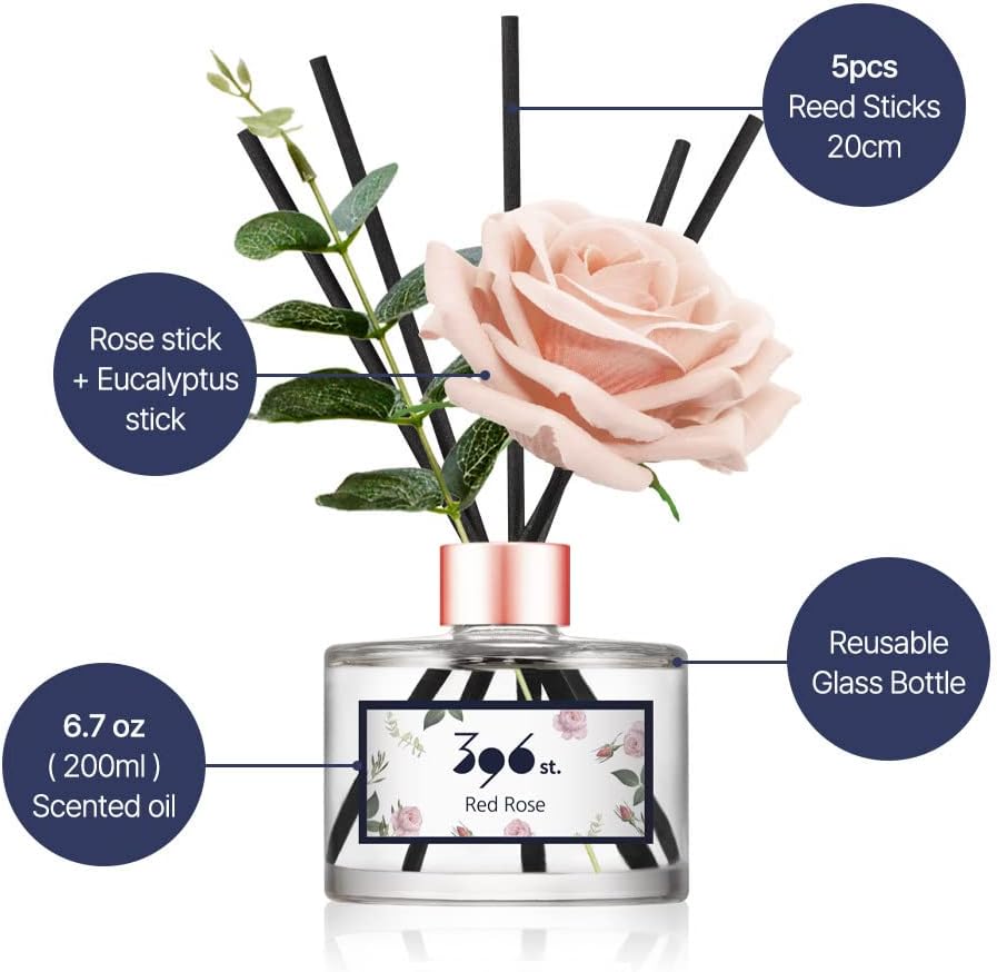 396 st. Rose Flower Reed Diffuser, Vanilla Lavender, 200ml(6.7oz) / Reed Diffuser Sets, Home Fragrance, Scented Oils, Home & Bathroom Décor