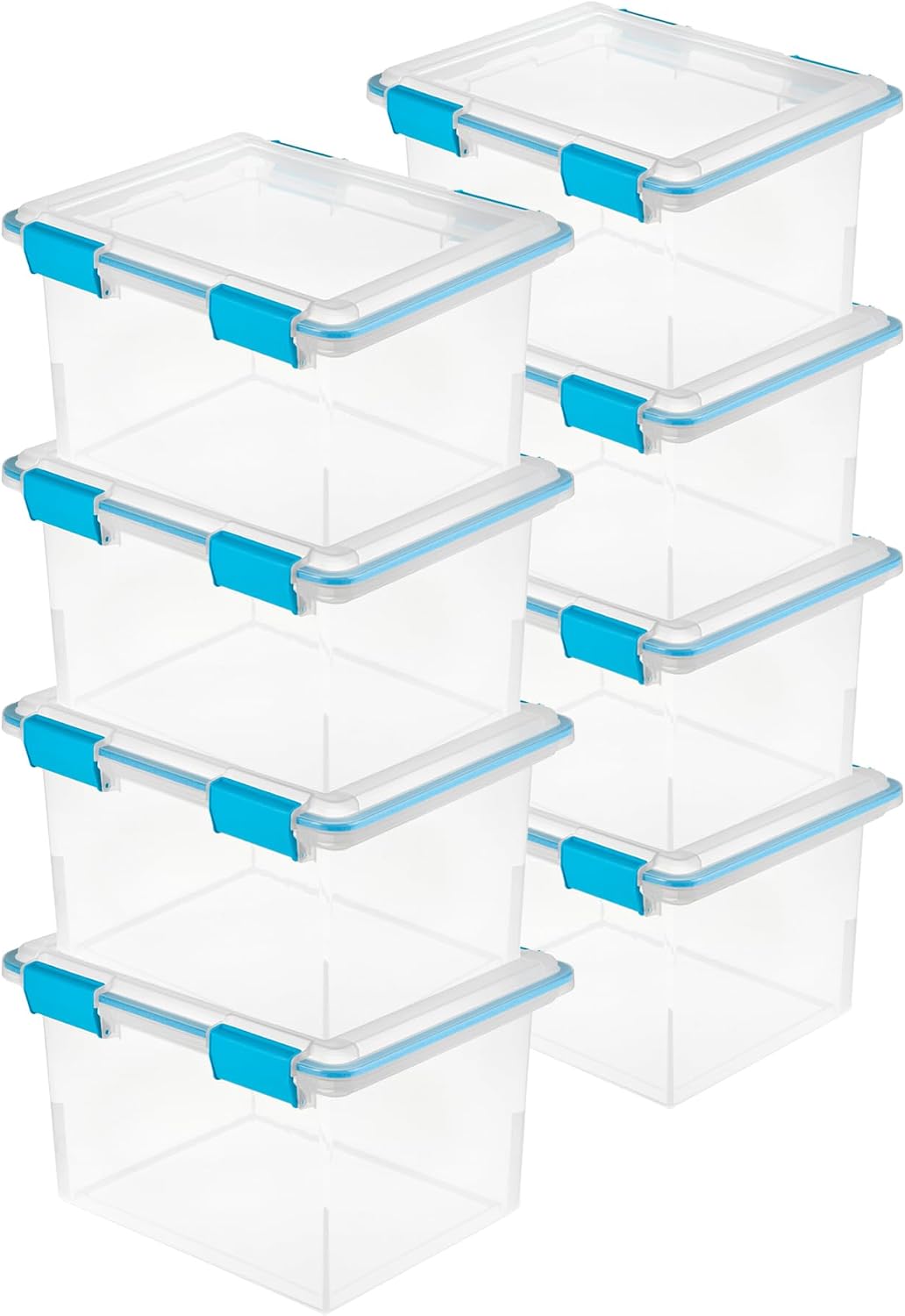 Sterilite 4-Pack Gasket Box, Home Storage Organizer Bins with Lids, 37 Quart – Stackable Clear Plastic Containers for Bedroom, Bathroom, Garage, Basement, or Attic
