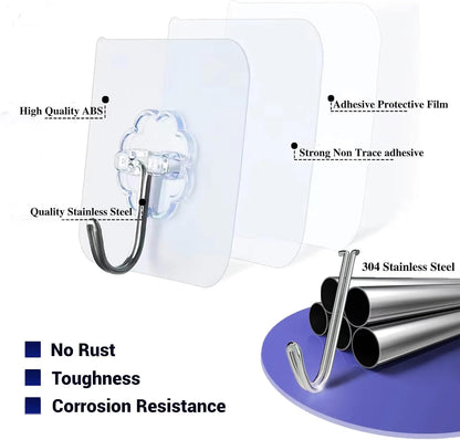 Adhesive Hooks for Hanging, Heavy-Duty Wall Hooks, Self-Adhesive Transparent Hooks, Waterproof Towel & Coat Hooks for Bathroom, Shower, Kitchen, Keys, Doors, Outdoor Use - 25 Pack