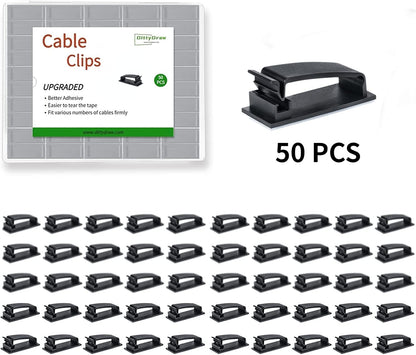 Cable Clips 50PCS, Self Adhesive Cable Management Clips, Cord Organizer Wire Clips Cord Holder for Appliances PC Wall Ethernet Cable Under Desk Nightstand Home Office Car