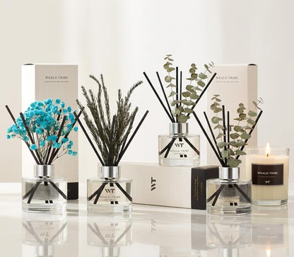 Flower Reed Diffuser Set Wild Eucalyptus Mint Scent for Bathroom Accessories Shelf Decor & Air Fresheners, Sticks Defusers with 5.1 fl oz Essential Oils & Leaves, House Bedroom Office Decor & Gifts