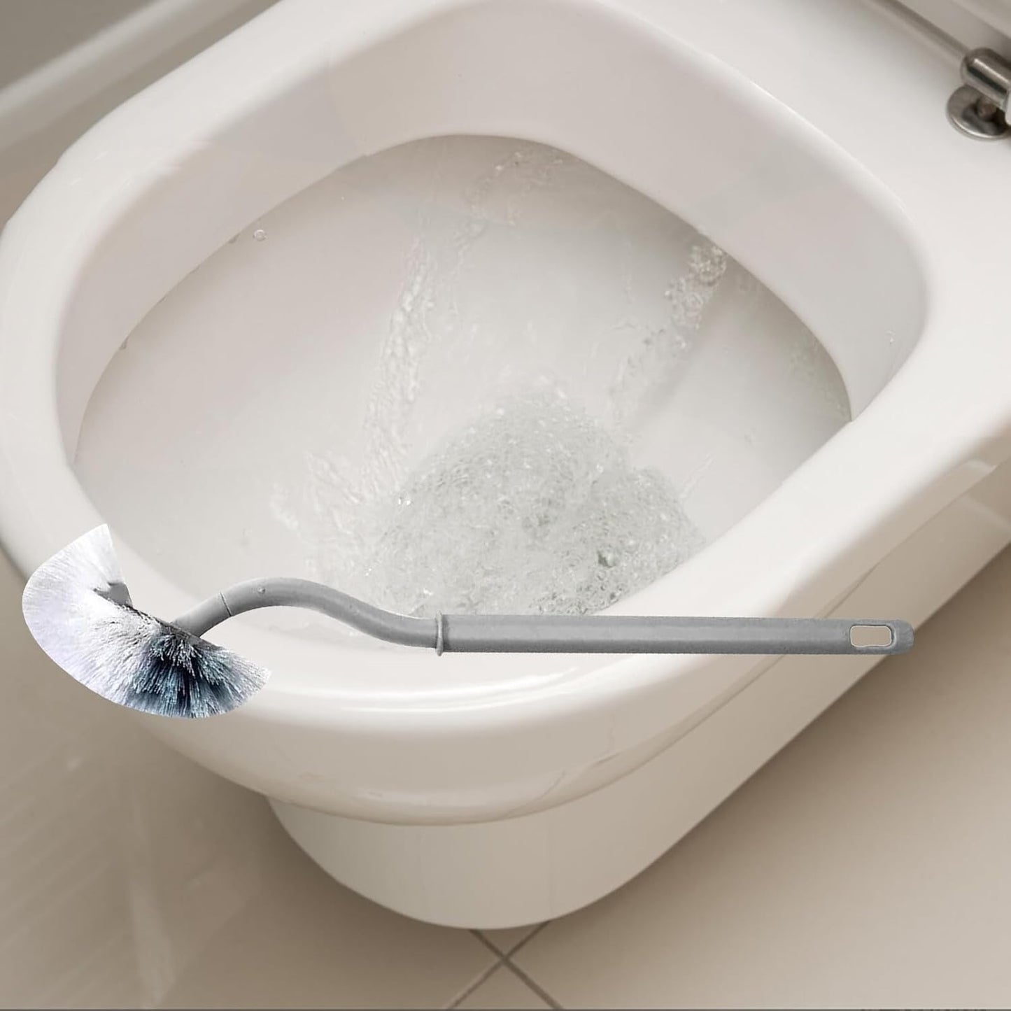 5pcs Curved Handle Toilet Bowl Brush Set Under Rim Cleaning Heads, Gray Plastic Bathroom Decontamination Brushes for Restroom Hygiene and Deep Crevice Cleaning