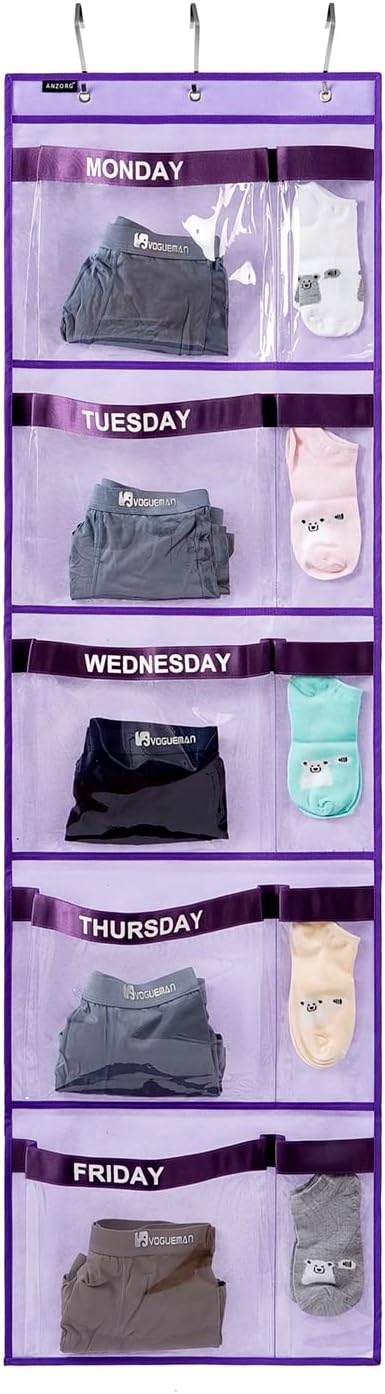 Weekly Kids Clothes Organizer Day of Week School Clothing Storage Monday to Friday Hanging Closet Organizer (GREY)