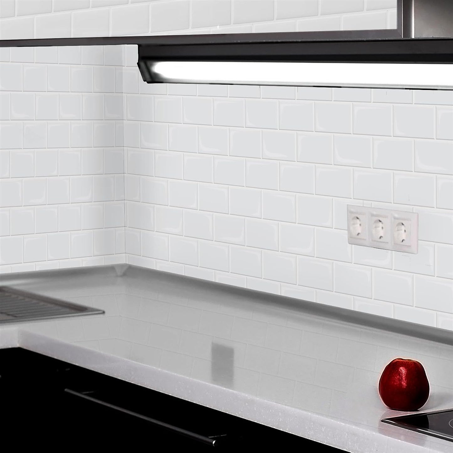WALPLUS 20 Sheets Peel and Stick Kitchen Backsplash Tile Stickers Self Adhesive Stick on Subway Tile 12" x 6" Bathroom Splashback Water Heat Resistant 3D Wall Tiles Pure White Gray