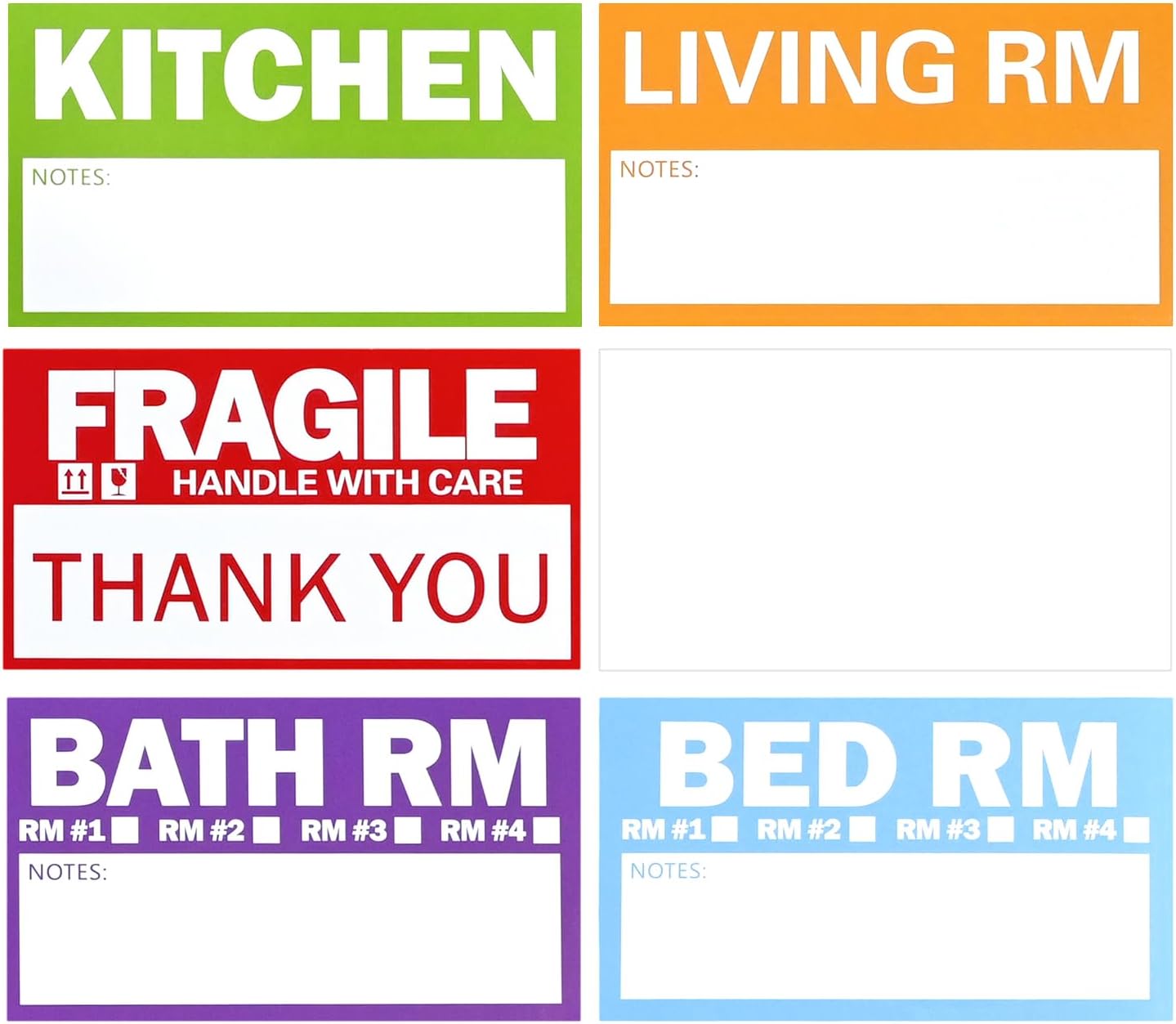 Home Moving Labels, 300 Count Color Coded Moving Labels for Boxes, 3.5"x2" Large Packing Stickers with Writable Areas, Includes Fragile and Blank, Removable
