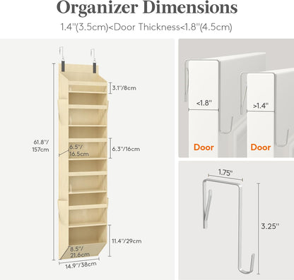 Lifewit 1 Pack Over the Door Organizer, 5 Section Clear Window Hanging Storage with 4 Side Pockets, Sturdy Anti Tilt 40 lbs Load Behind Door for Closet, Bedroom, Bathroom, Nursery, Dorm, Dark Gray