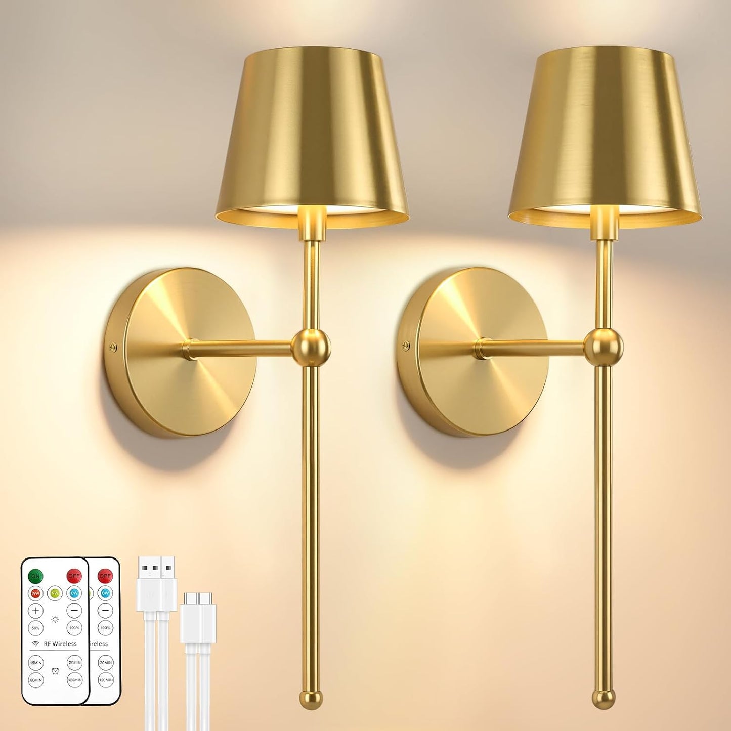 TaoFiaCo Battery Operated Wall Sconces Set of 2, Wireless Wall Sconce with Remote Dimmable Timer, Rechargeable 5200mAh, Cordless Wall Light for Bedroom Living Room, Hallway, Light Decor