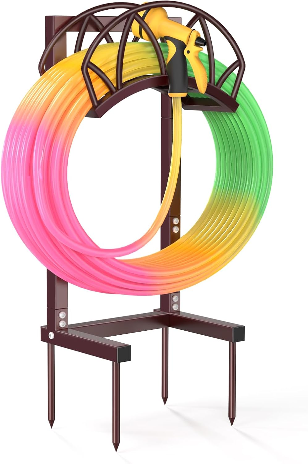 HZE Garden Hose Holder, Freestanding Water Hose Reel Stand for Outside, Heavy Duty Detachable Metal Storage Rack Holds 160 FT for Yard Lawn Farm, Black
