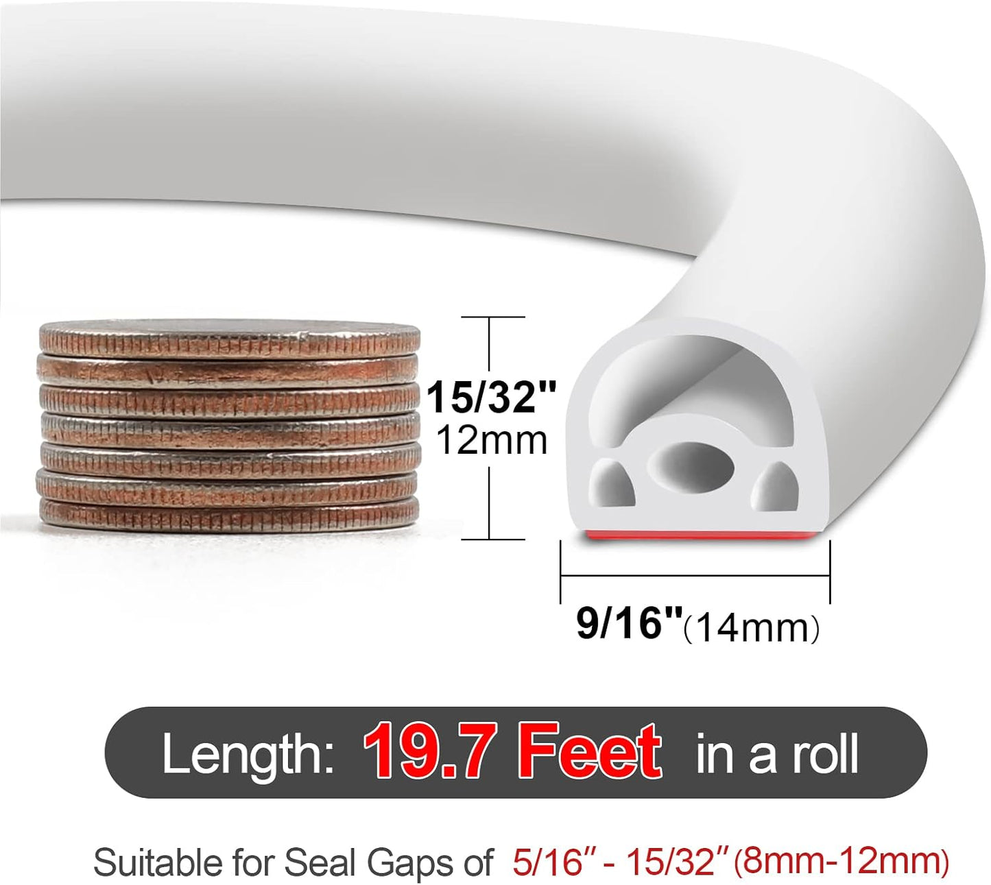 [New Upgrade] 19.7Ft Silicone Door Weather Stripping Door Seal Strip for Doors & Windows, Multi-Layer Soundproof Chamber Design, Self-Adhesive, Seal Large Gaps, Easy to Cut & Install