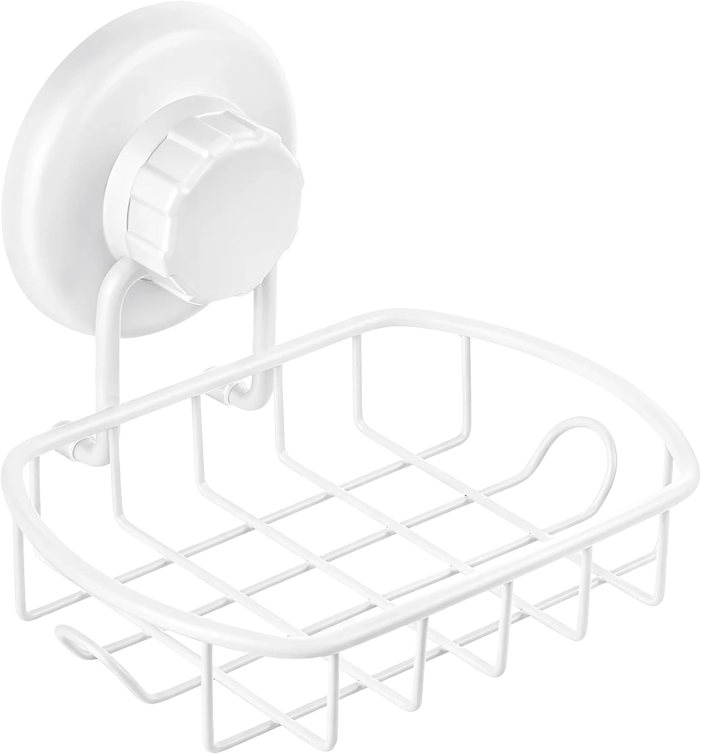 HASKO Suction Cup Soap Dish for Shower Wall, Rustproof Stainless Steel Shower Soap Holder for Bathroom with Hooks and Soap Saver, Includes Optional No Drill Adhesive Mount, Silver