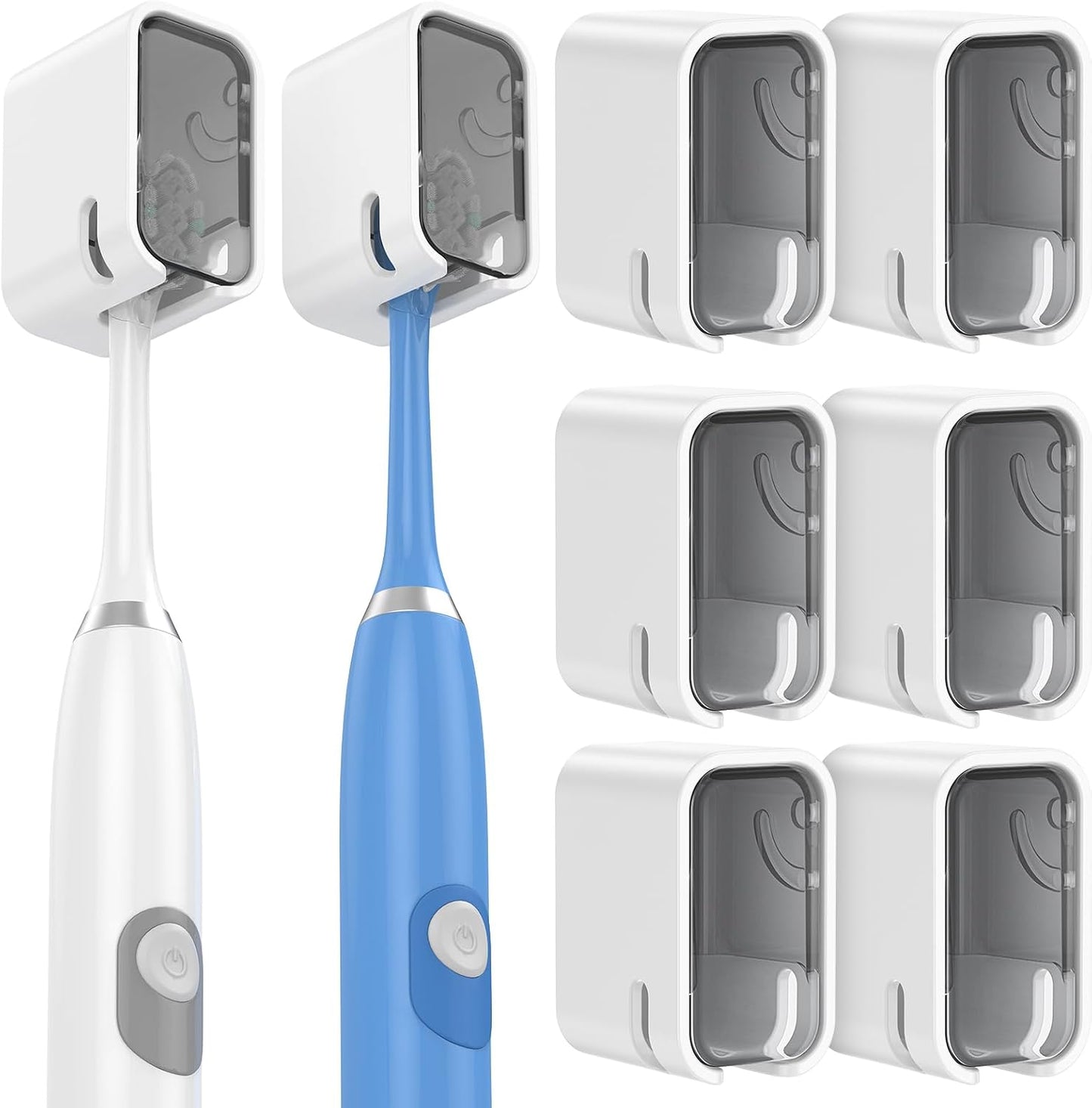4PCS Toothbrush Holders for Bathroom, Single Slot Teeth Brush Storage Organizer with Cover & Drainage Hole for Shower Travel Family Use, Dust- & Waterproof Wall Mounted Detachable Dispenser