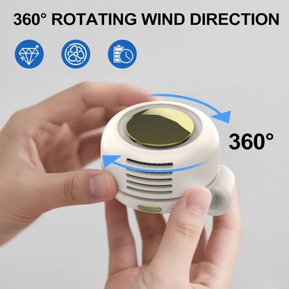 TFQXA1Z Portable Silent Clip On Bladeless Fan, Rechargeable Wearable Fan - Hands-Free Waist & Neck Cooling, 3 Speeds, 6H Runtime, USB-C Fast Charge (White)