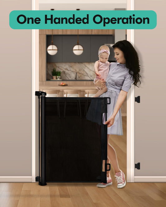 Retractable Baby Gates, Mesh Dog Gate for Doorways, 33.6" Tall, Expands to 55" Wide,Pet Safety Essential Fit for Baseboards, Wide Toddlers Gates for Hallways, Indoor & Outdoor,Gray
