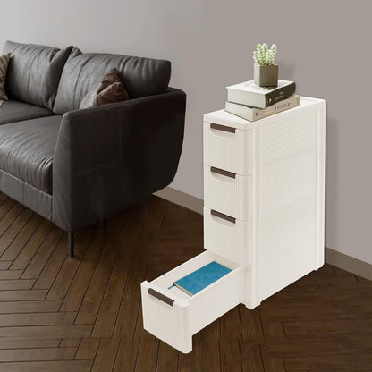 Narrow Storage Deep Cabinet, Space-Saving Mobile Slim Plastic Bathroom Storage Cart, Organizer Cart with Wheels for Office Classroom Bedroom, Easy Assembly & Removable Drawers (4-Tier)