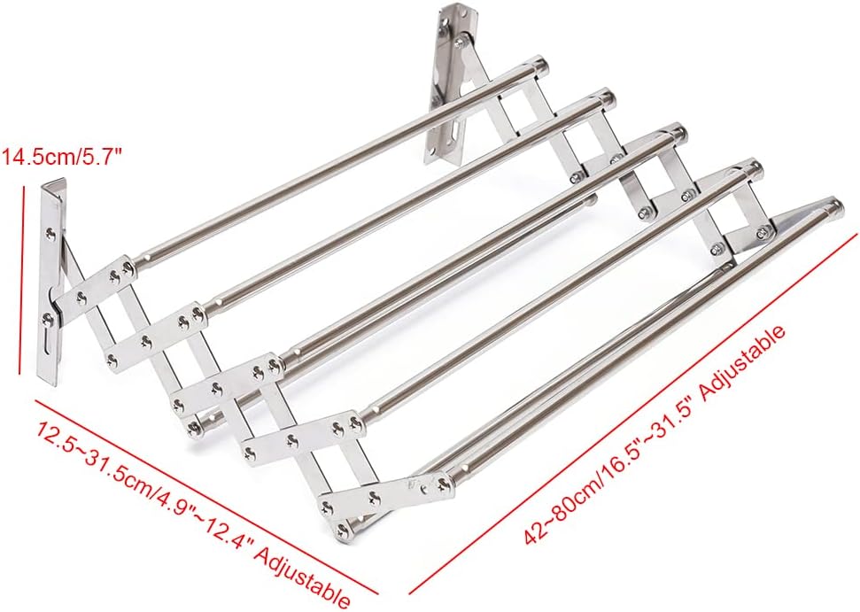 Wall Mounted Folding Bathroom Shelf Drying Rack Telescopic Towel Rack Stainless Steel Multifunctional Shelf 42~80cm Adjustable