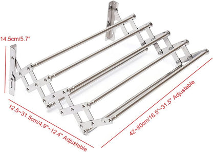 Wall Mounted Folding Bathroom Shelf Drying Rack Telescopic Towel Rack Stainless Steel Multifunctional Shelf 42~80cm Adjustable