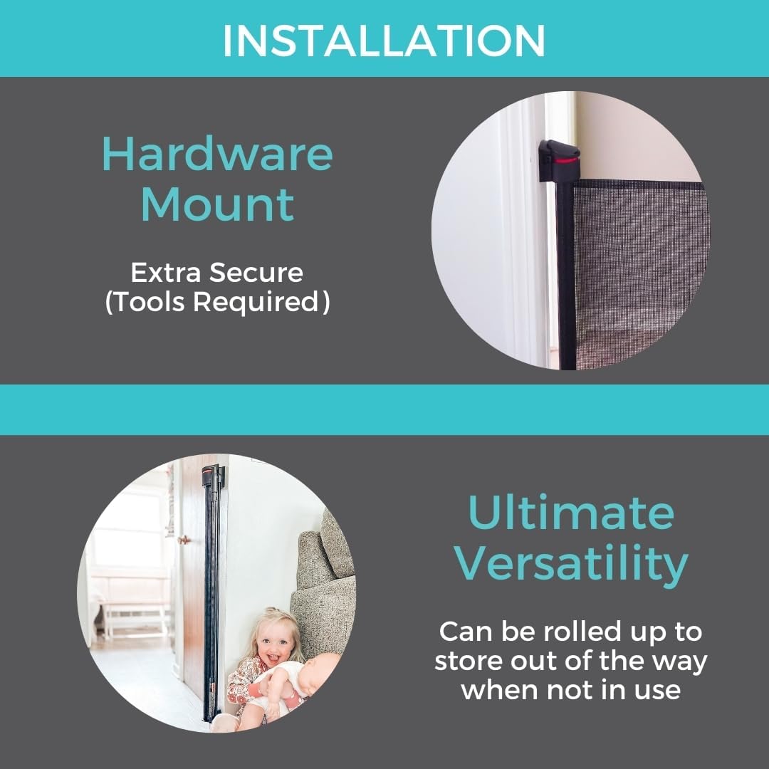 Toddleroo by North States - Retractable Fit Mesh Baby Gate: Indoor Retractable Baby Gate - Extra Wide Up to 55 Inches Wide - 33 Inches Tall - Black