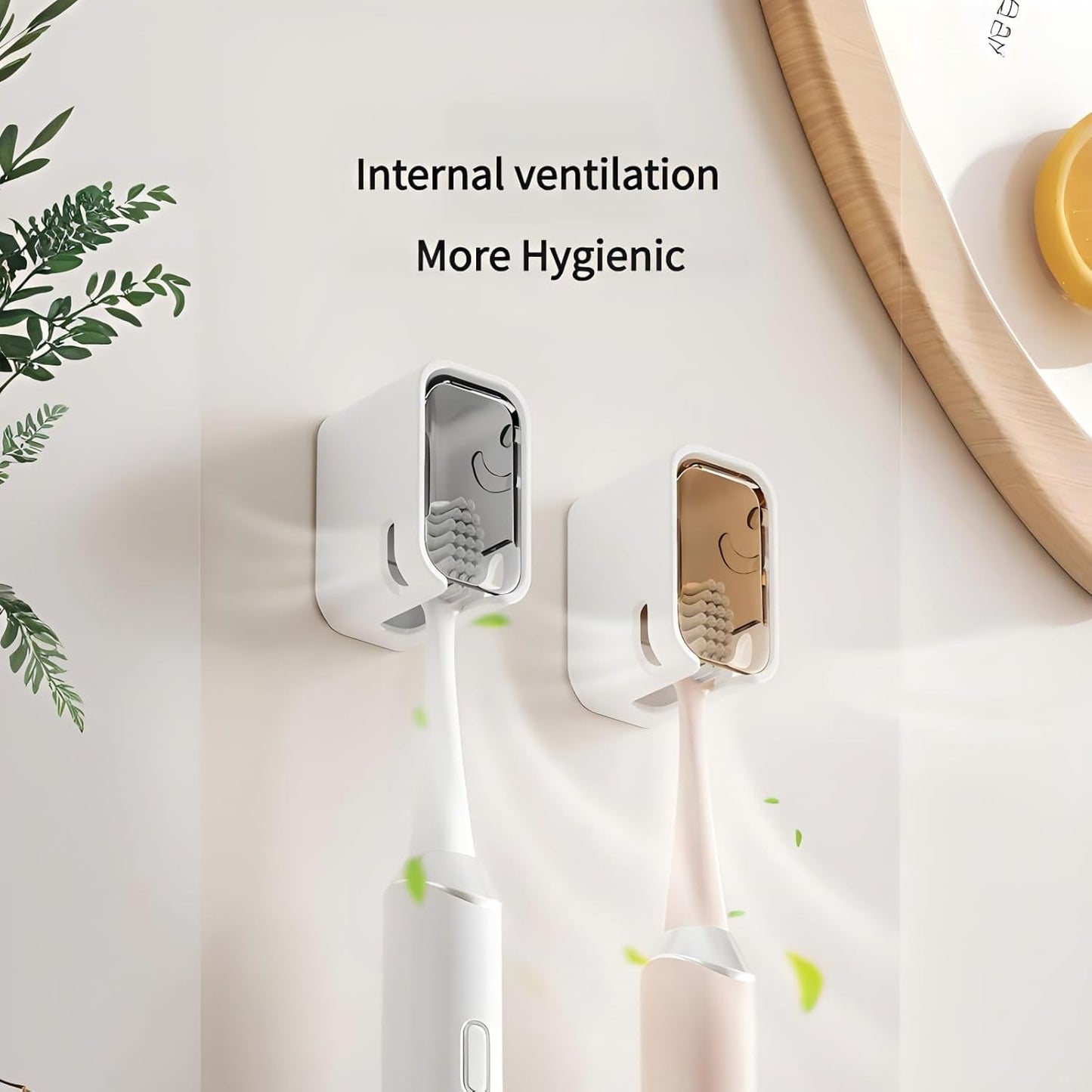 Wall-Mounted Toothbrush Holder with Toothpaste Squeezer, 4-Pack | Strong Self-Adhesive, With Cover, Family Toothbrush Head Organizer, Includes Toothpaste Squeezer