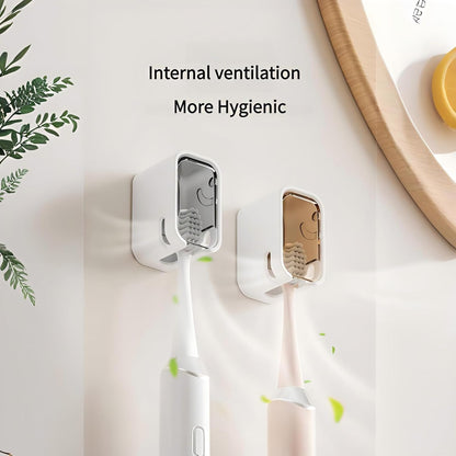 Wall-Mounted Toothbrush Holder with Toothpaste Squeezer, 4-Pack | Strong Self-Adhesive, With Cover, Family Toothbrush Head Organizer, Includes Toothpaste Squeezer