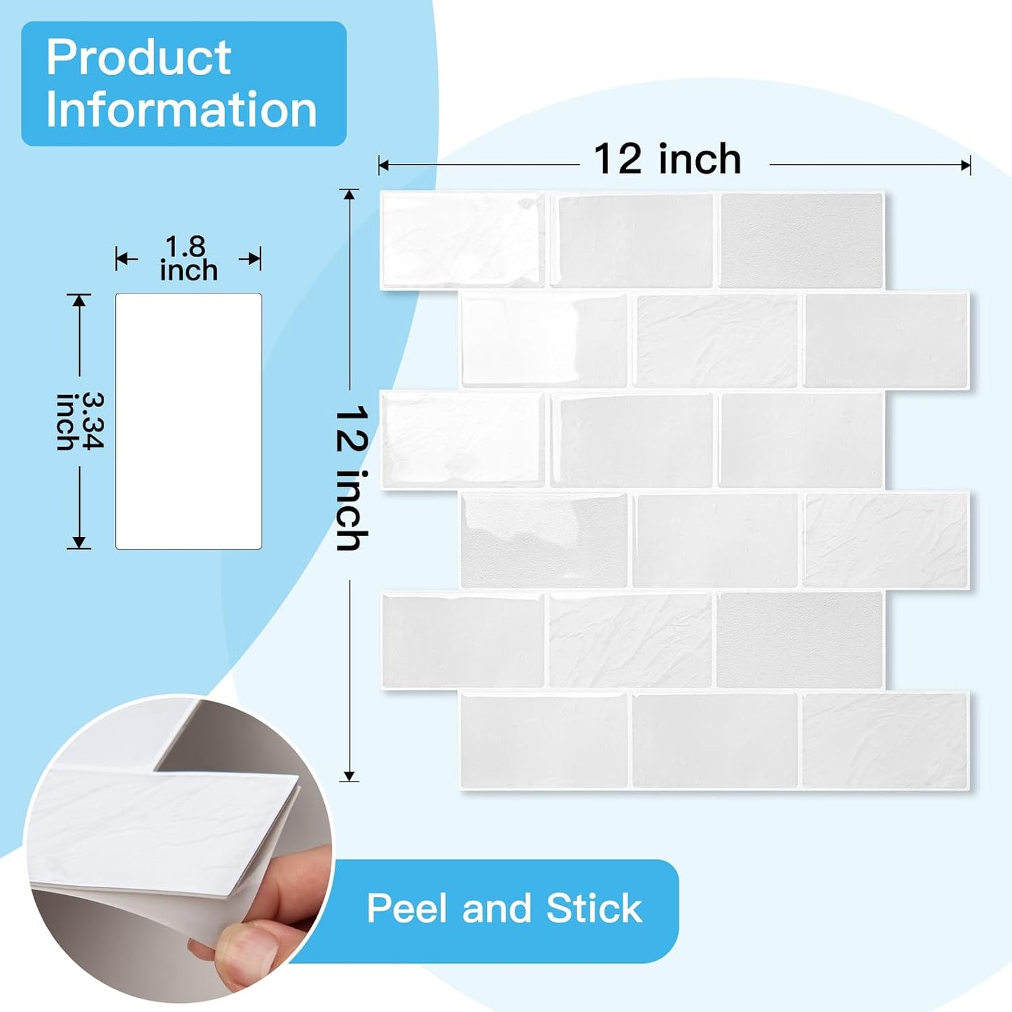 Art3d Peel and Stick Backsplash for Kitchen White Subway (10 Tiles, Thicker Design)