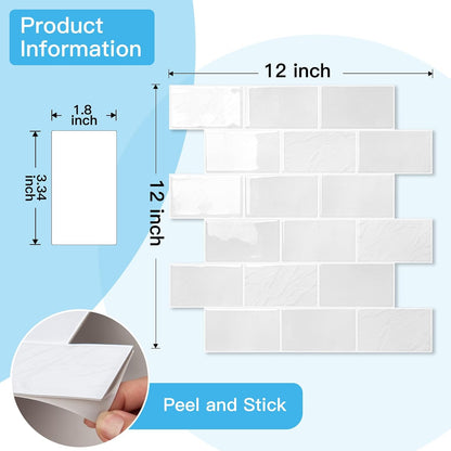 Art3d Peel and Stick Backsplash for Kitchen White Subway (10 Tiles, Thicker Design)
