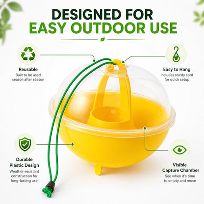 Wasp Trap Outdoor Hanging 3 Pack – Reusable Yellow Jacket & Hornet Catcher, No-Escape Funnel Design, Chemical-Free for Patio Garden BBQ Yard