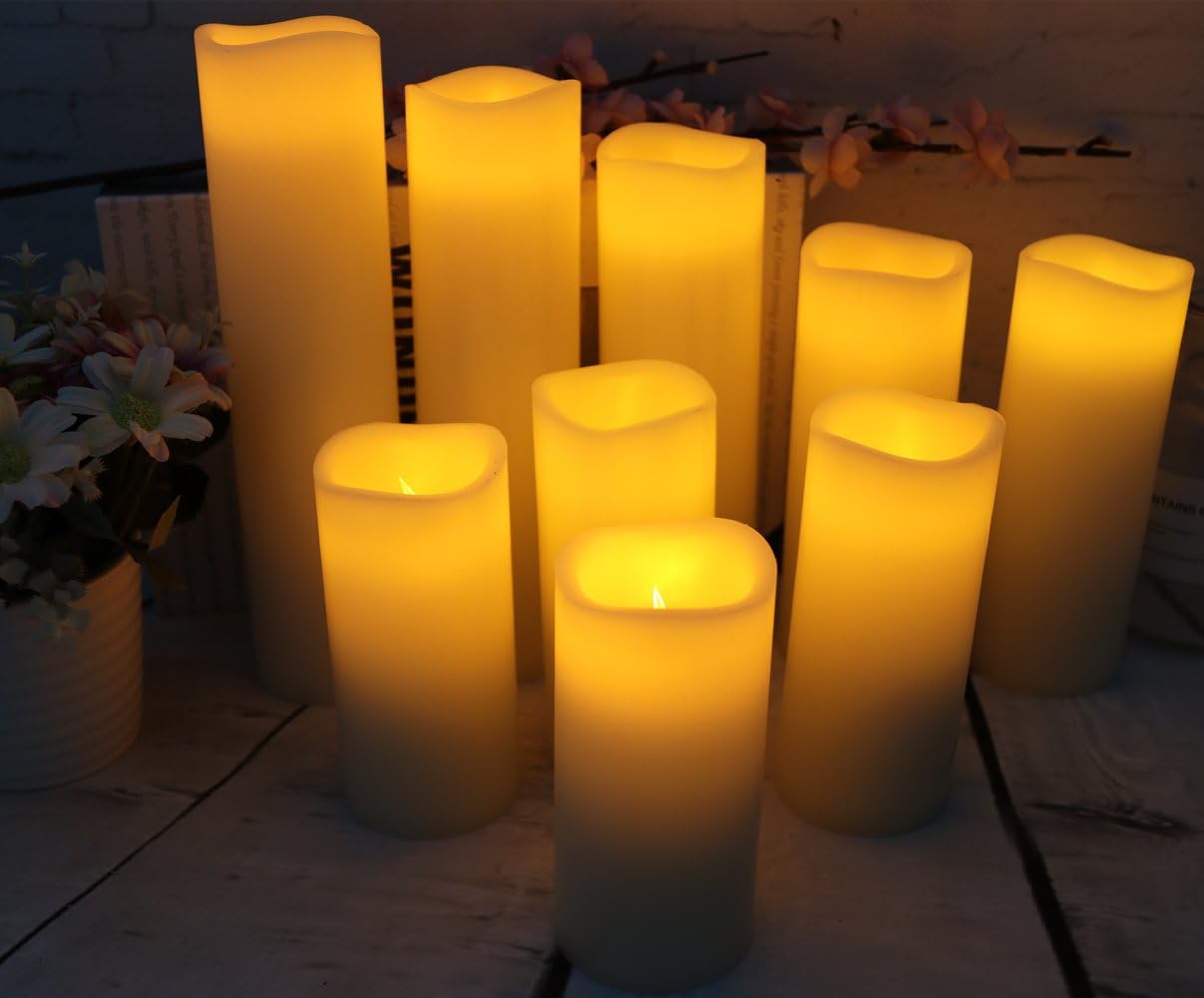 Vinkor Flameless Candles Battery Operated Candles Real Wax Pillar LED Candles with 10-Key Remote and Cycling 24 Hours Timer (Ivory Set of 12 （D: 3" x H: 4"）)