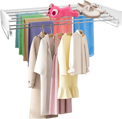 Wall Mounted Clothes Drying Rack, 39.5 x 19.8 x 5.11 Inches Retractable Clothes Drying Rack, 88lbs Capacity, Folding Indoor Laundry Drying Rack for Drying Clothes, Space-Saving 6 Dryings Poles