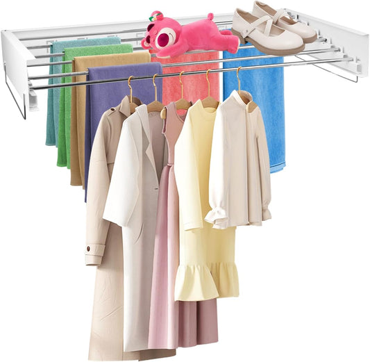 Wall Mounted Clothes Drying Rack, 39.5 x 19.8 x 5.11 Inches Retractable Clothes Drying Rack, 88lbs Capacity, Folding Indoor Laundry Drying Rack for Drying Clothes, Space-Saving 6 Dryings Poles