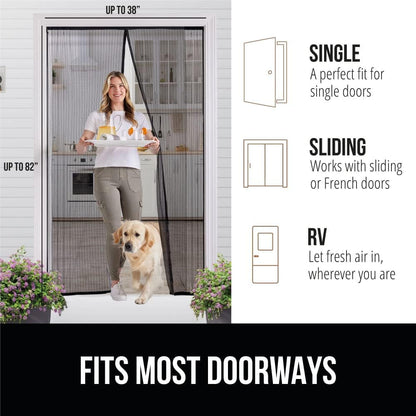GORILLA GRIP Magnetic Screen Door, Hands Free Mesh Curtain Keeps Bugs and Mosquitos Out, Automatic Magnet Closure, Heavy Duty Patio Sliding Dog Doors Cover, Window Screens Protector, Black 38Wx82H