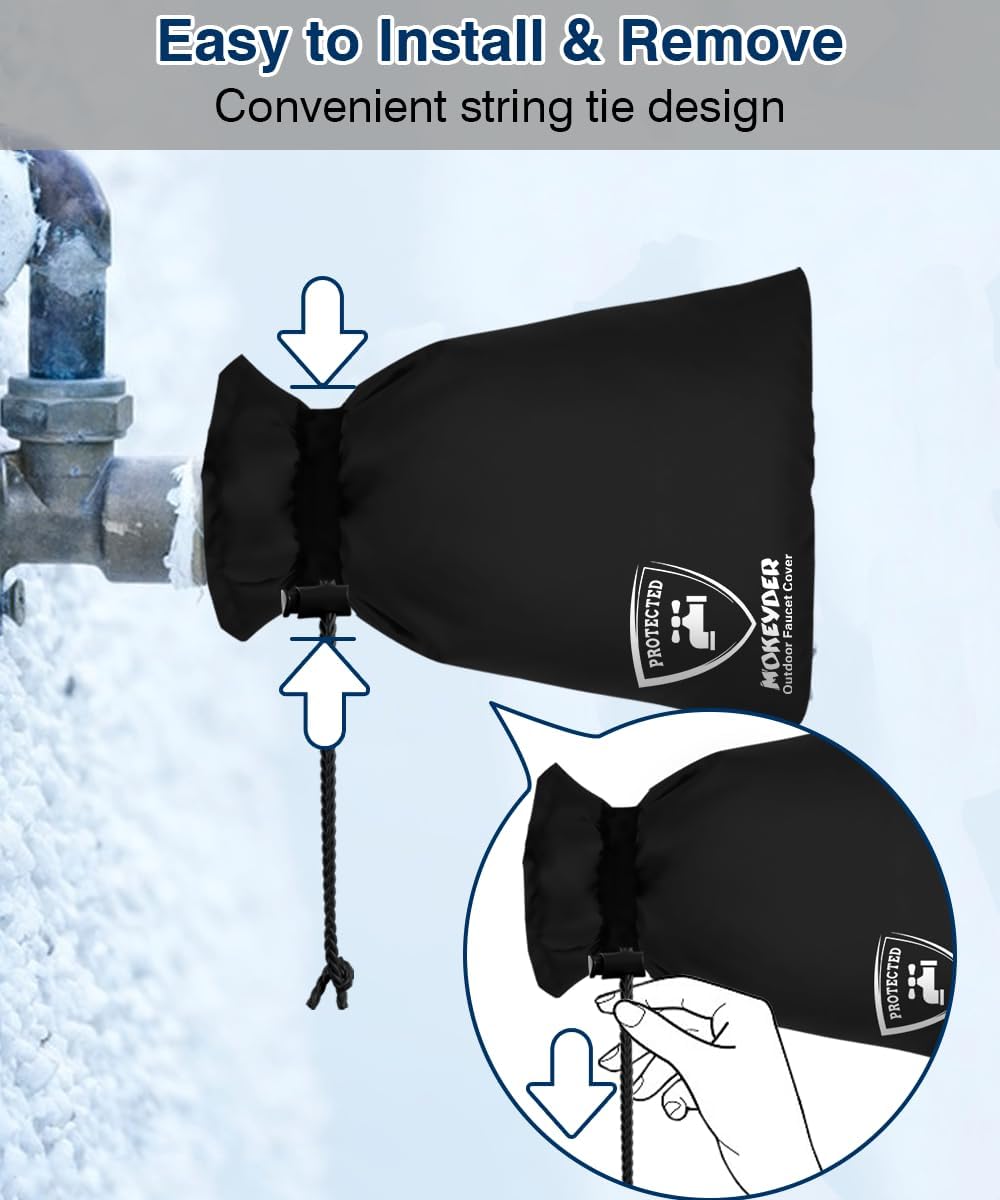 Enlarge Outdoor Faucet Cover for Winter Freeze Protection, 13” W x 25" H Hose Bib Covers Socks for Garden Lawn Faucets & Yard Hydrant, Reusable Long Insulated Spigot Cover, Black, 1 Pack