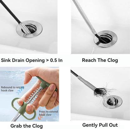 35" Flexible Drain Snake Grabber Tool, Hair Clog Remover for Sink, Shower & Bathtub, Easy Reach Plumbing Weasel