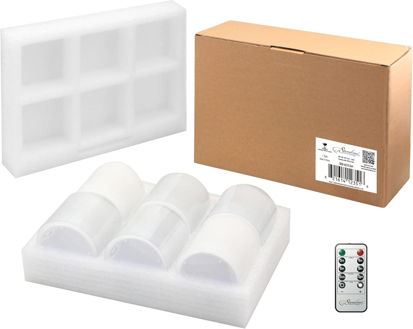 Stonebriar 6 Count White Real Wax 3x3 Flameless LED Pillar Candles with Remote and Timer