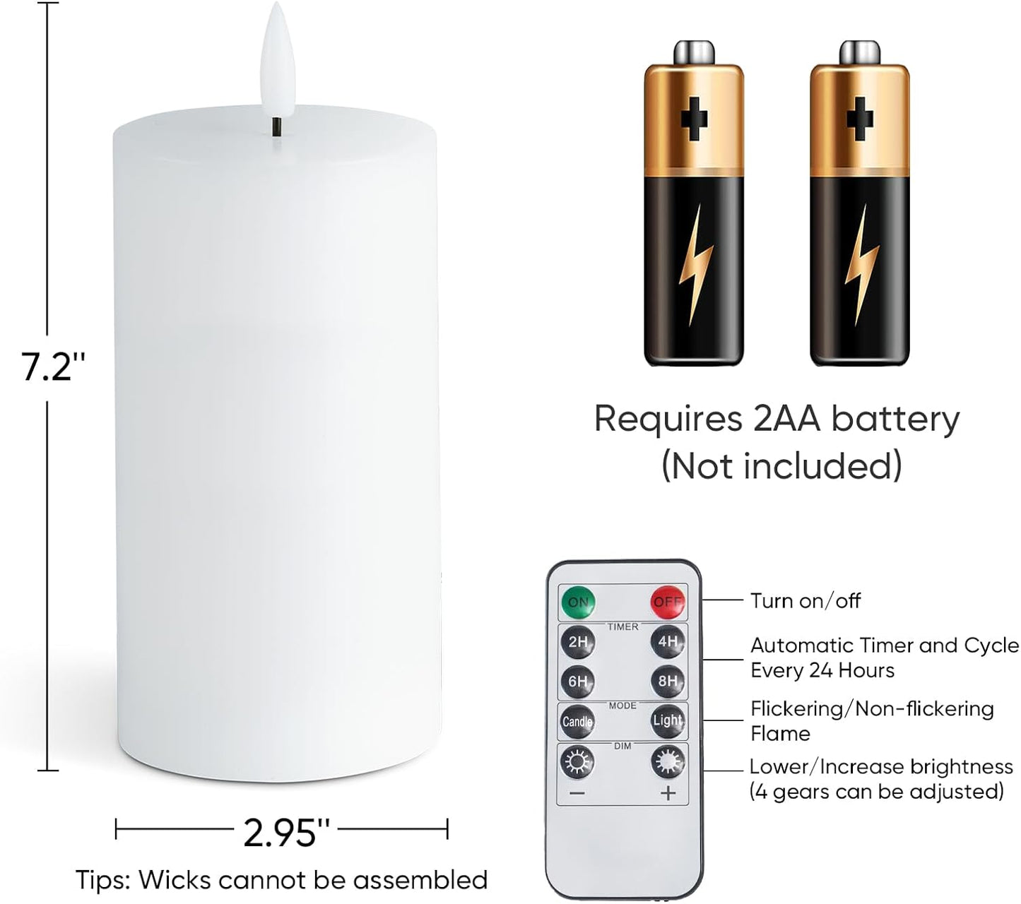 Homemory White Flameless Candles Battery Operated with Remote Timer, 3x3 Real Wax LED Pillar Candle for Home Fireplace Bedroom Living Room Party, Set of 3